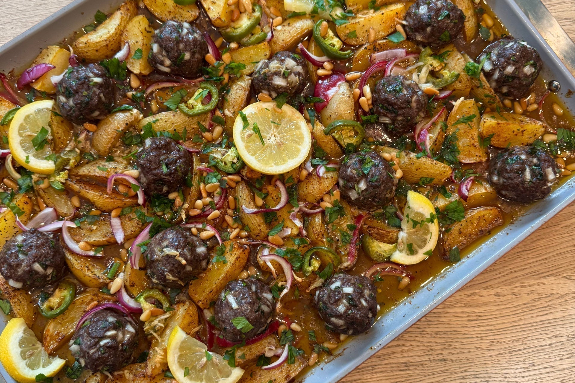 Sheet Pan Kafta Meatballs & Potatoes
