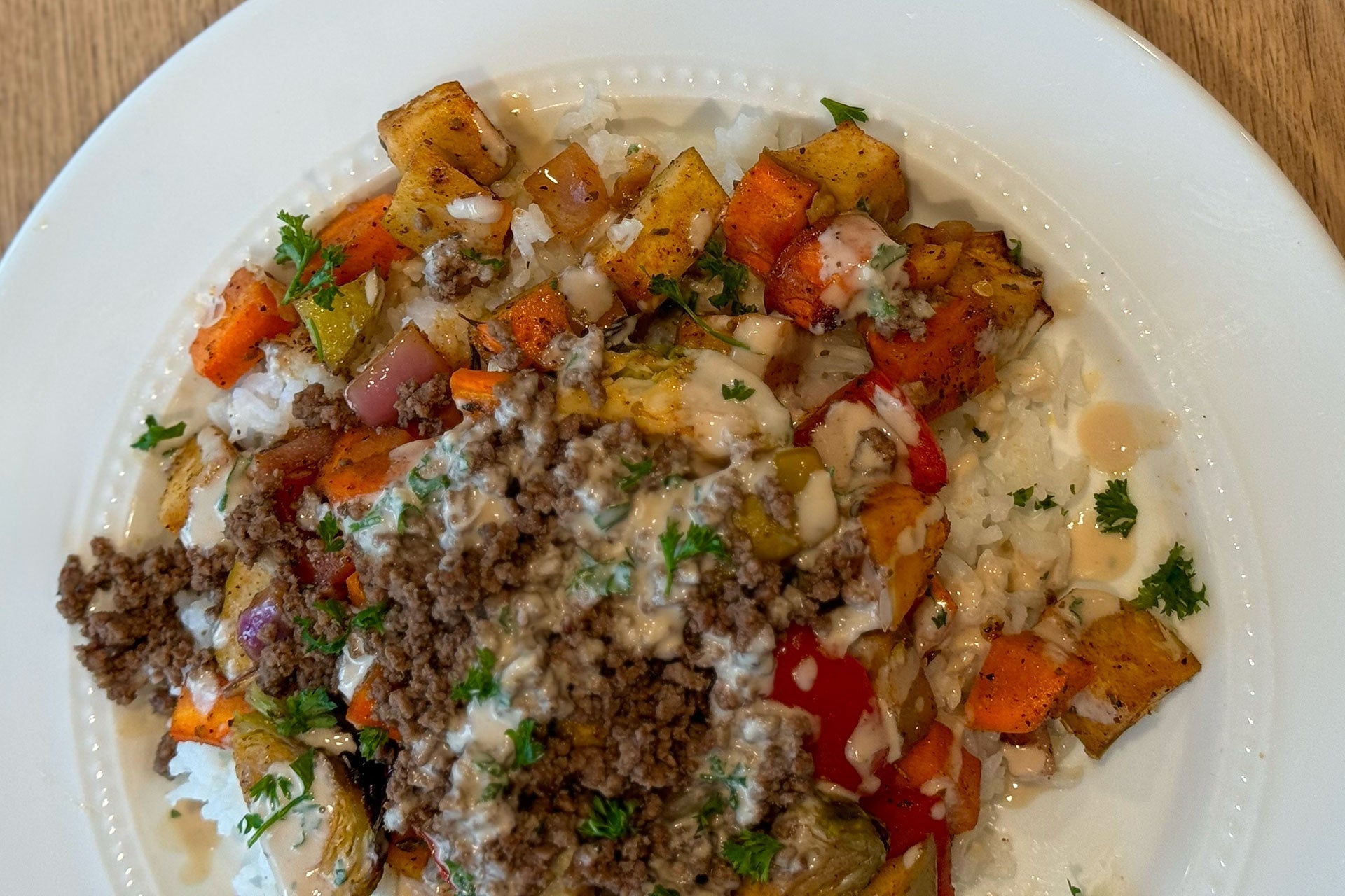 Sheet Pan Fall Veggies with Tahini–Balsamic Sauce